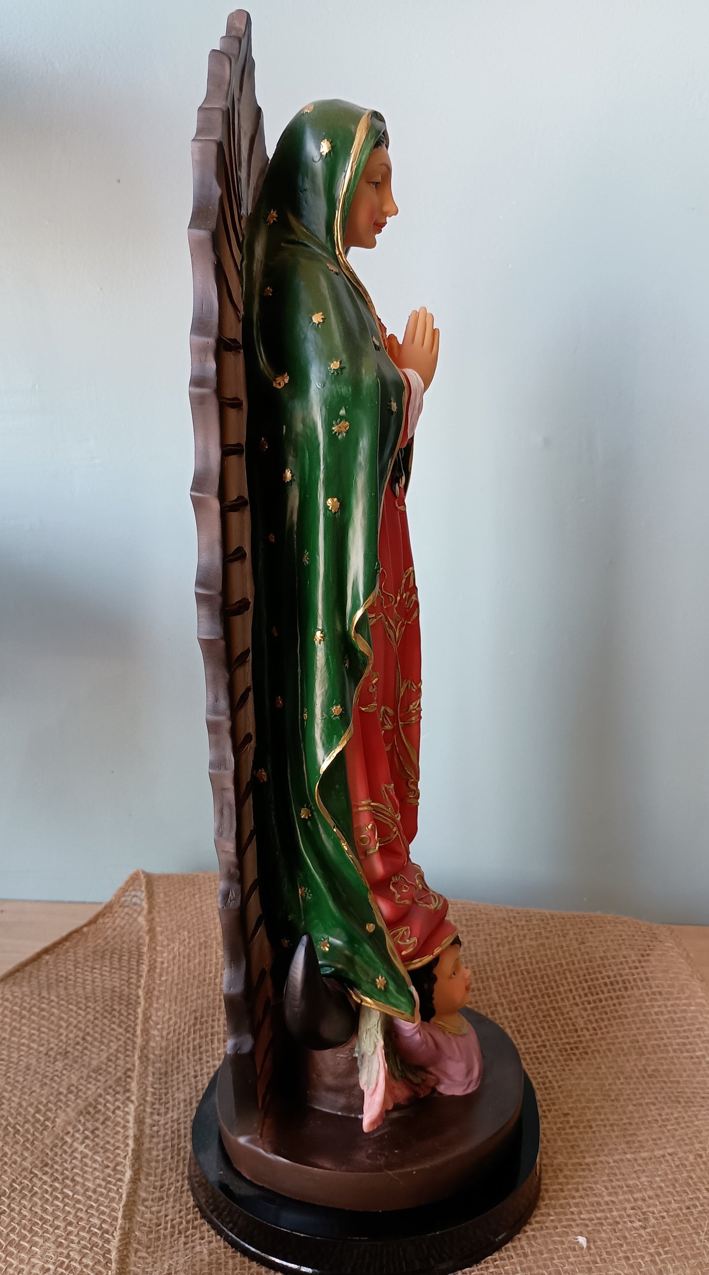 OUR LADY OF GUADALUPE WITH WOODEN BASE 18"H