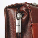 John 3:16 Two-Tone Brown Faux Leather Bible Cover With Cross