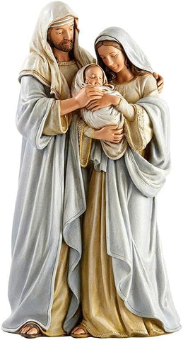 Christmas Figurines - Joseph and Mary with Jesus Tabletop Centerpiece Nativity Figurine, 12-Inch, Adoring Family