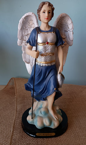 SAINT RAPHAEL WITH WOODEN BASE 12"H