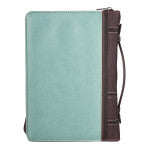 Blessed Light Blue Faux Leather Fashion Bible Cover - Luke 1:45  large size