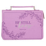 Be Still & Know Purple Laurel Faux Leather Fashion Bible Cover - Psalm 46:10 - SIZE MEDIUM