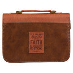 Stand Firm Two-tone Brown Faux Leather Classic Bible Cover - 1 Corinthians 16:13