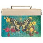 Hope Butterfly Teal Faux Leather Fashion Bible Cover - Isaiah 40:31 SIZE MEDIUM
