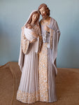 HOLY FAMILY WITH PATTERN IN IVORY AND GREY ROBES  12"H