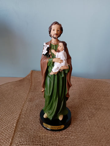 ST. JOSEPH GREEN WOODEN BASE 8"H