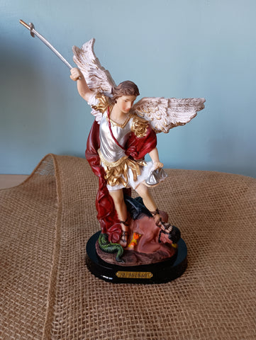 ST MICHAEL WOODEN BASE 8"H