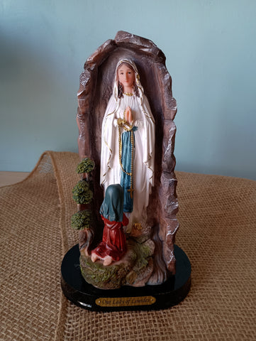 OUR  LADY OF LOURDES WOODEN BASE 8"H