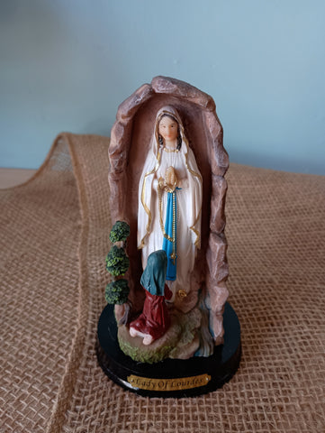 OUR LADY OF LOURDES  WOODEN BASE 5"H