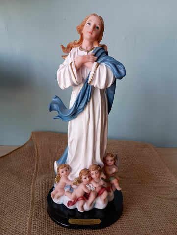 VIRGEN IMMACULATE CONCEPTION WITH WOODEN BASE 12"H