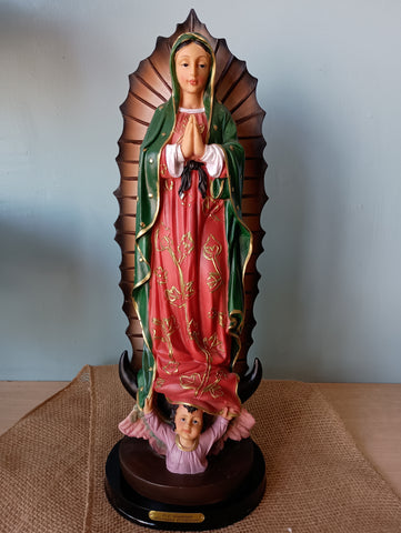 OUR LADY OF GUADALUPE WITH WOODEN BASE 18"H
