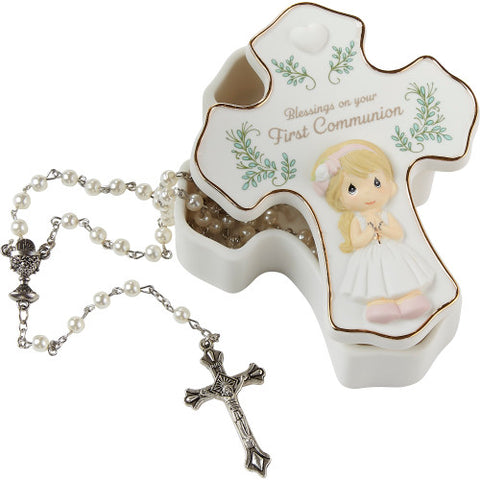 Blessings On Your First Communion Girl Rosary Box with Rosary