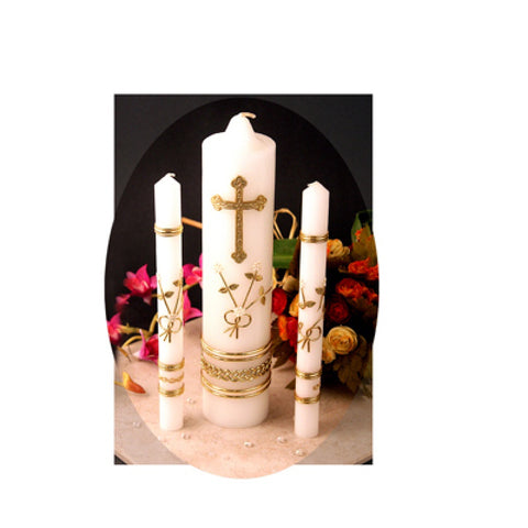 WEDDING CANDLE SET BRASS SILVER - GOLD