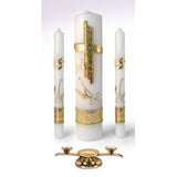 WEDDING CANDLE SET GOLD / SILVER WITH BASE